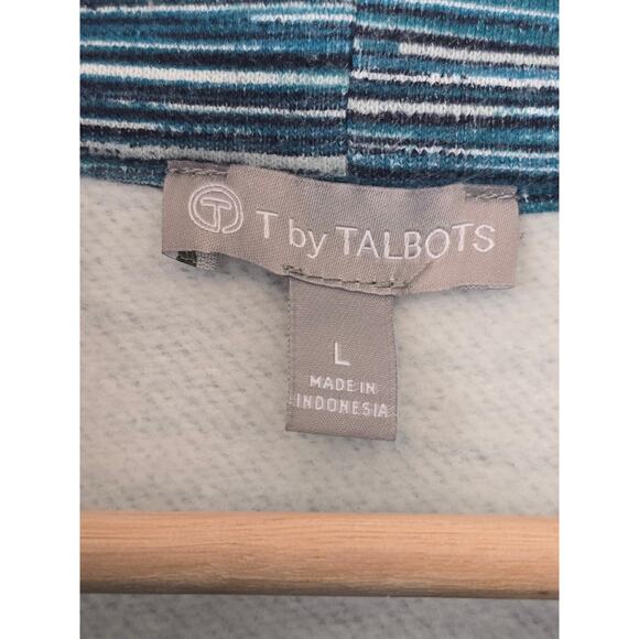 T by Talbots Funnel Neck Pullover Blue Striped Sweater Size L Cozy Cute Gorpcore - Picture 4 of 7